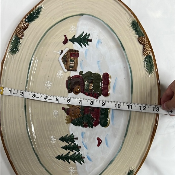 St. Nicholas Square 18” Platter Festive Bear and Moose Winter Scene Ceramic - Picture 6 of 6